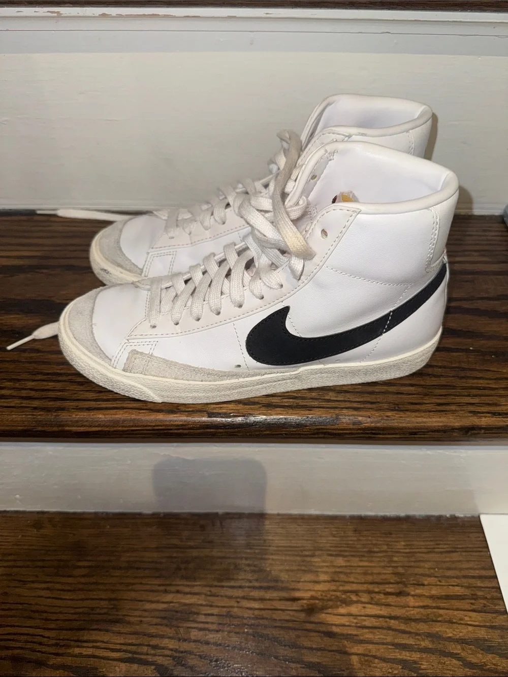 Nike Blazers White Sneakers with Black Swoosh  size 8